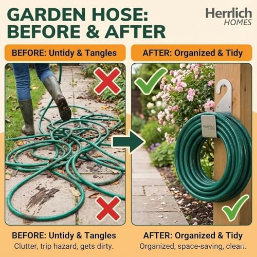Image of Herrlich Homes Garden Pipe Stand (Pack of 1) - 304 Stainless Steel Wall Mounted Hose Holder, Heavy Duty Rustproof Hose Hanger for Garden, Balcony, Lawn & Outdoor, Pipe Organizer with Screws