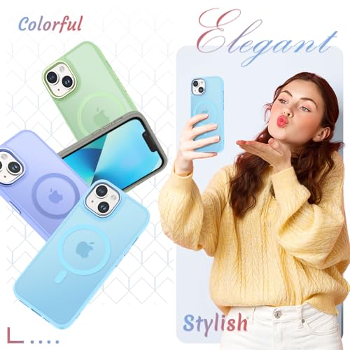 Image of YENAPOON for iPhone 15 Plus Case, Matte Magnetic Phone Case, Light Blue | Fit for Magsafe, Screen Protector Included, Translucent Frosted Slim Shockproof Protective Cover