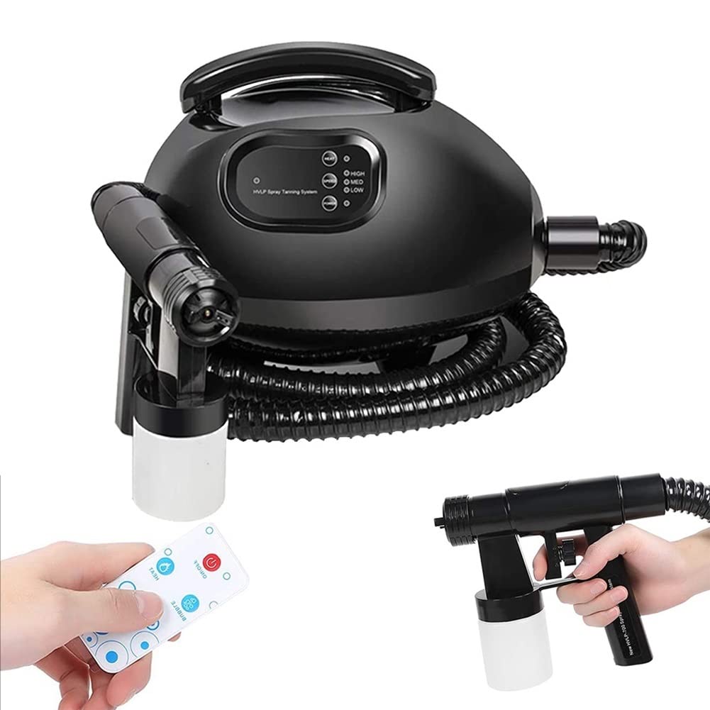 Spray Tanning System Tan Machine, Mobile HVLP Airbrush Tan Machine with Airbrush and Hose, 3 Speed Adjustment for Household, Beauty Salon (Grey : Black)