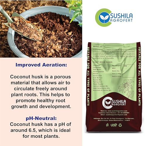 Image of Sushila Agrofert Coconut Husk 5Kg Natural Low EC Coco Chips Soil Enhancer for Gardening Potting Mix Orchid Houseplant Root Aeration Moisture Retention for All Types of Plants
