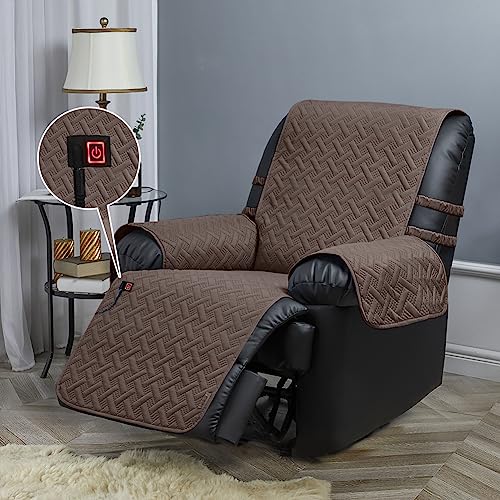 STONECREST Heated Recliner Cover Water Resistant Heated Recliner Slipcover Stay in Place (Chocolate 34 Regular Oversized & DeepSeat)