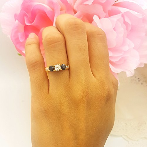 Dazzlingrock Collection 14K Solid Gold Round Cut Blue Sapphire & White Diamond Womens 3 Stone Engagement Bridal Ring3