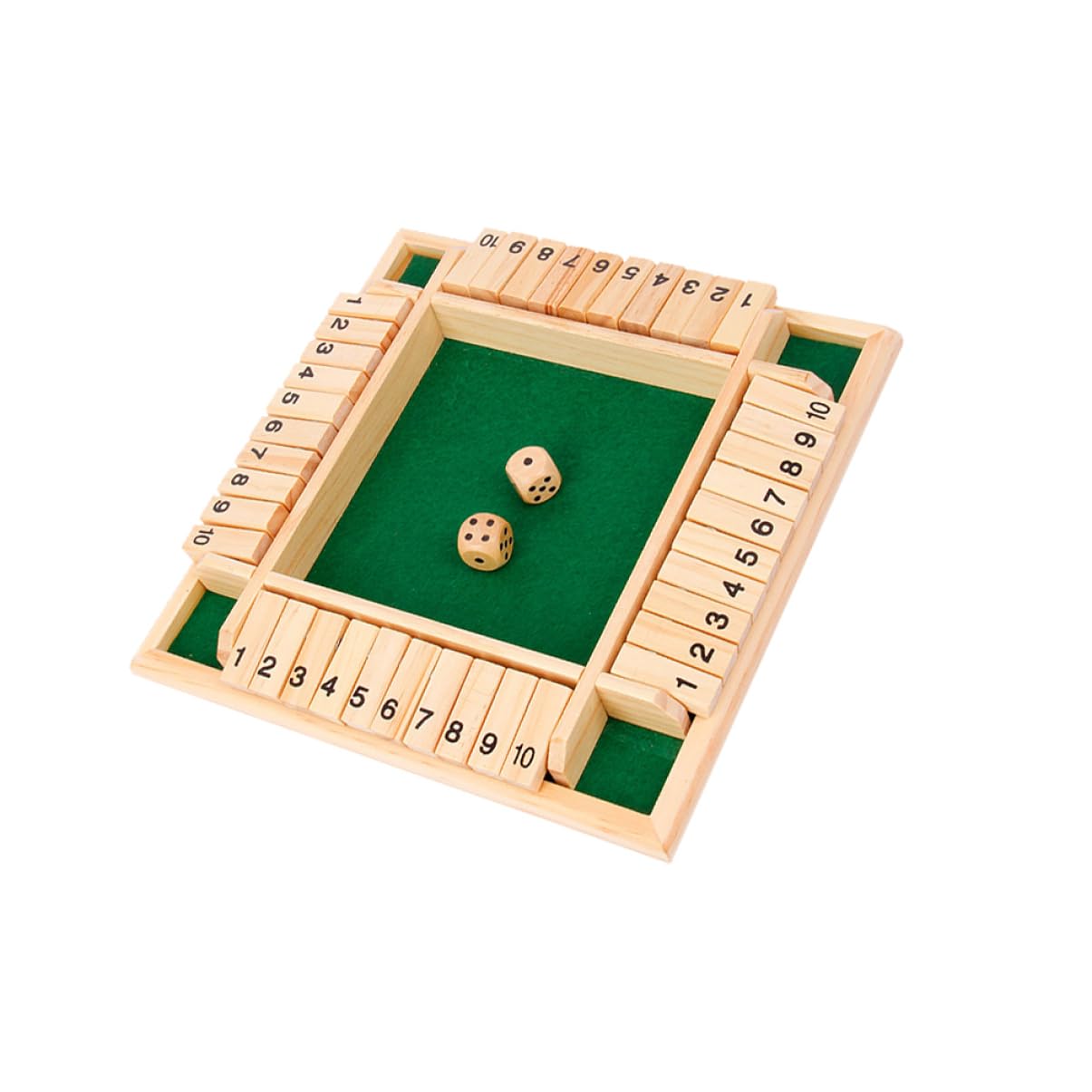 BESPORTBLE 1 Set Wooden Drinking Game Props Digital Flop Game for Parties Ktv Bars and Leisure Activities Green Felt Board with Non Slip Base and Two Dice Accessories