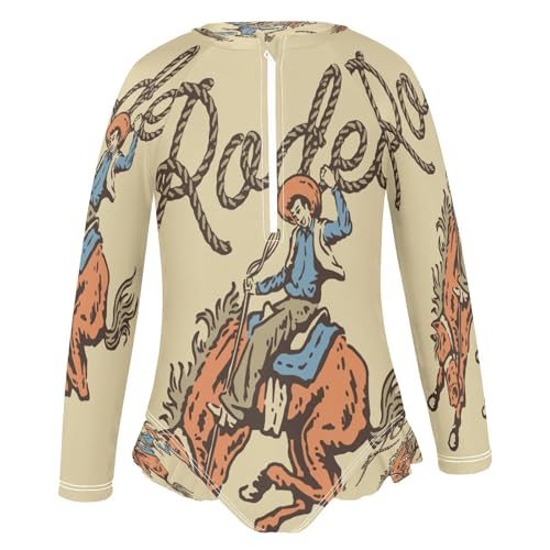 QUGRL Girls Rash Guard Swimsuit Size 7 Size 8 Rodeo Cowboy One Piece Girl Bathing Suit Vintage Zipper UPF 50+ Rashguard Swimwear2