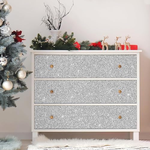 Image of Silver Glitter Wallpaper Stick and Peel Contact Paper Decorative Self Adhesive for Cricut Sticker Paper Window Christmas Decor Letters Mugs Craft Project 16 x 120 Inch