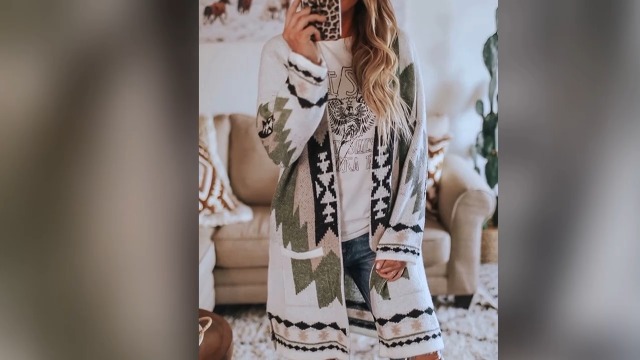 JAWINT Women's Vintage Tribal Knitted Cardigan Sweater Coat