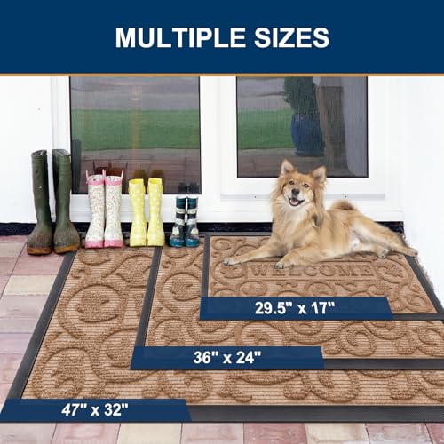 Image of Smiry Welcome Door Mat Outside Entrance, Heavy Duty Trap Dirt and Moisture Easy Clean Low Profile Patio Porch Indoor Outdoor Front Doormat for Entry, 29.5x17 Inch, Coffee
