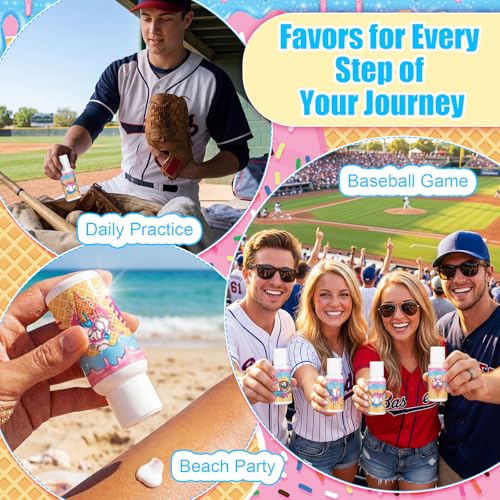 Image of 24 Pcs Travel Size Mini Sunscreen Bulk SPF30+ Ice Cream Drip Party Favors Small Sunscreen Sun Protection Stuff for Birthday Sports Coach Team Coach Team Appreciation Gift, 1 Fl. oz(Drip Baseball Gear)