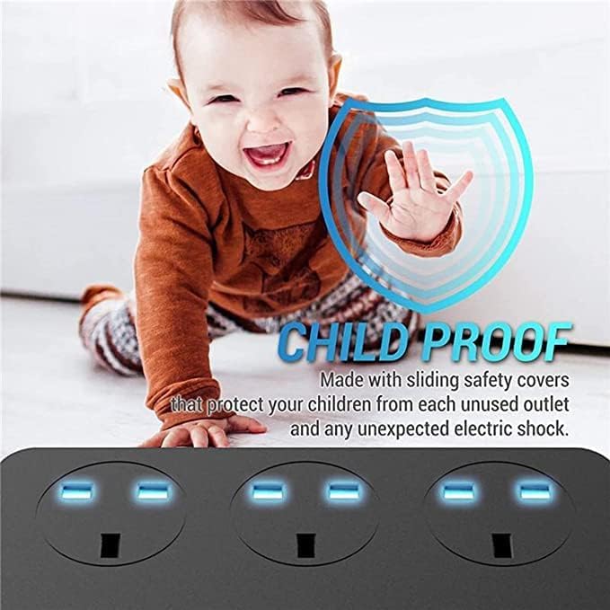 Image of Long Cord Extension Board Universal Extension Socket Surge Protector Desk Charging Station for Office School Home Surge Protector Power Strip with Outlets and USB Ports (B02)