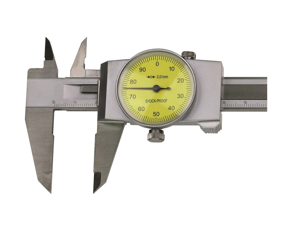 CNC QUALITÄT Calibrador de relojes de 150 mm con tope de profundidad en juego – lectura de 0,01 mm