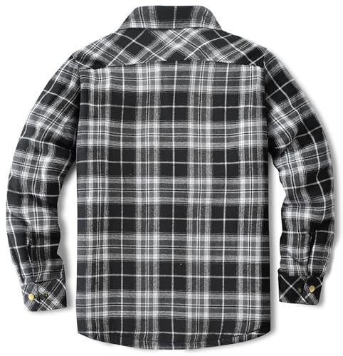 Image of Men's Sherpa Cotton Flannel Shirt Jacket Plaid Button Coat Pocket