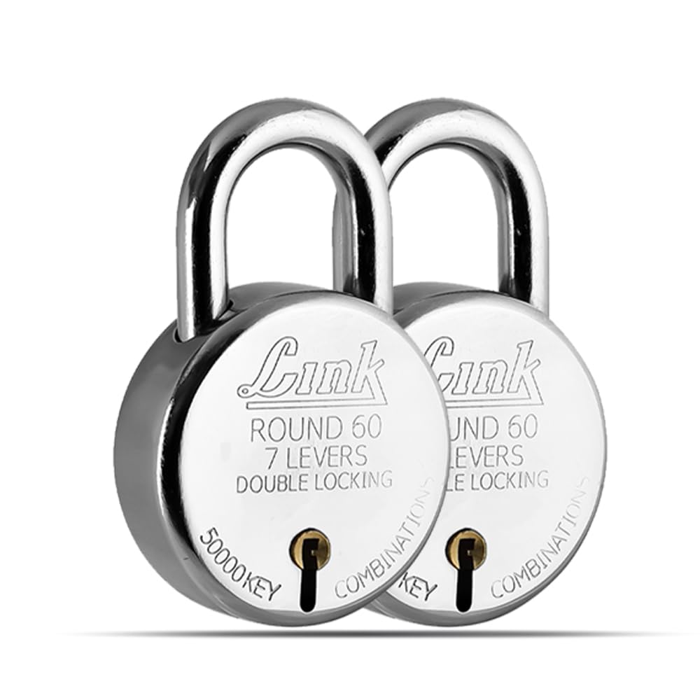 Link New Round 60 MM Silver Steel Lock with 3 Keys | Lock and Keys | Door Lock | Padlock for Home, Office, Shop (Pack of 2)-image-9