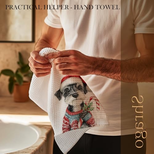 Image of Christmas Schnauzer Kitchen Towels, Schnauzer Gifts for Women Men Dish Tea Towels, Funny Candy Cane Dog Decorative Hand Towel for Bathroom Decor, 16x24 Inch