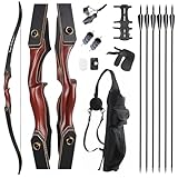 TOPARCHERY Archery 60' Takedown Hunting Recurve Bow and Arrow Set for Adults Practice Competition Longbow Kit with 6pcs Fiberglass Arrows Right Hand Black (50.00)