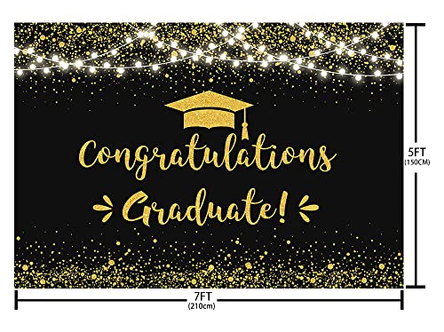 MEHOFOND 7x5ft Black and Gold Graduation Backdrop Class of 2026 Graduation Party Decorations Congratulation Graduate Backdrop 2026 Congrats Grad Banner Prom Party Decoration Photo Booth Props - image 4