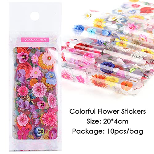 Flowers Nail Art Foil Transfer Stickers Decals, Holographic Floral Nail Art Design, Sky Starry Paper Transfer Foils Nails Supplies For Women Girls Manicure Decoration Nail Accessories Set(10 Sheets) #TOP5