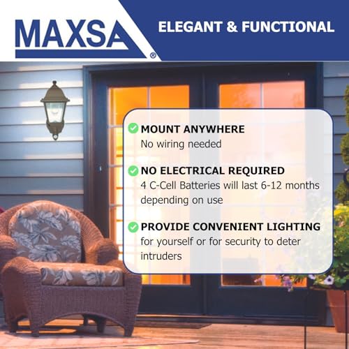 Image of Maxsa 46219 Premium Battery-Powered Motion-Activated Decorative Outdoor Cool White LED Wall Sconce Lighting Fixture, Metal Housing, Dark Copper (Pack of 4)
