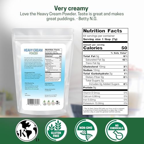 Z Natural Foods Heavy Cream Powder - Nutrient-Dense, Delicious Powdered Cream with 1-Year Shelf Life - Easy to Use & Perfect for Coffee, Baking & Recipes, Keto-Friendly, Gluten-Free, 1 lb - 1