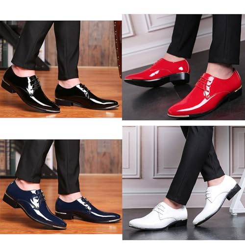 Men's Patent Leather Pointed Toe Derby Dress Shoes Classic Lace-Up Tuxedo Business Formal Oxford Shoes4