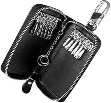 Foonii Portachiavi in Pelle, Borsellino per Donna e Uomo Borsa Unisex Portafoglio Chiave Auto con 12 Gancio (Nero)