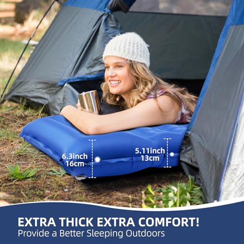 GLMNES Sleeping Pad, Ultralight Thicken Inflatable Sleeping Pad for Camping, Built-in Pump, Great for Camping, Hiking, Carry Bag, Repair Kit, Compact & Lightweight Air Mattress(Blue)