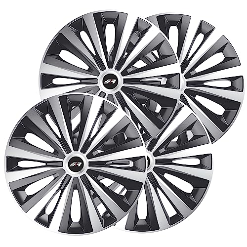 Simoni Racing MUL/14SB, Juego de 4 tapacubos universales Multi Silver Black de 14 Pulgadas, tapacubos para Coche, Gris y Negro