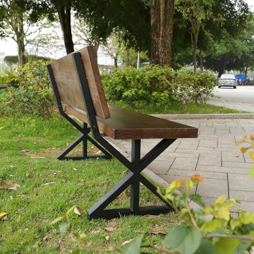 Image of Wooden Outdoor Bench with Backrest | Frame Garden Bench | Solid Wood Patio, Balcony & Park Seating Furniture