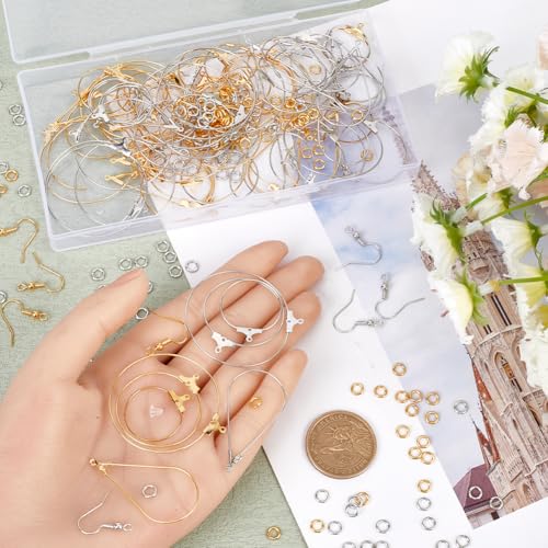 SOFPLATE 520pcs Hoop Earrings Findings Beading Hoop Earring Supplies Brass Golden Silver Waterdrop Round Shaped Ear Kits with Open Jump Rings for Women jewellery Making Components Crafting Findings - Image 3