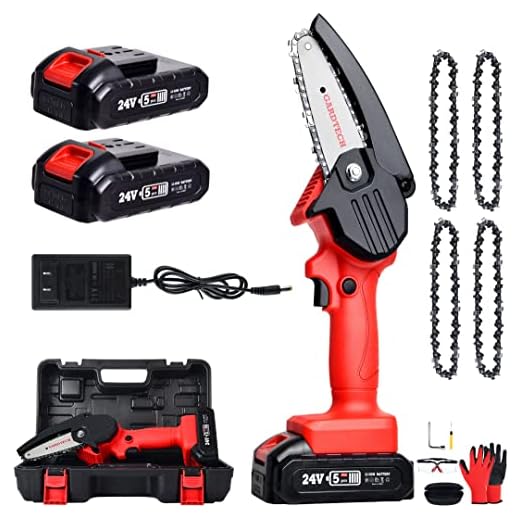 Mini Chainsaw 4-Inch, Gardtech Battery Powered Cordless Chainsaw with Quick Charger for Wood Cutting Tree Branch Trimming, 24V Electric Chain Saw Kit with 2 Battery&4 Chains