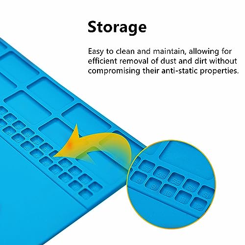 Image of Yankok [Anti-Static Mat Blue 13.8 x 9.8 in.] Table Desk ESD Grounding Mats Silicone Solder Pad Electronics Repair Platform with Screw Notches (35 x 25 cm, Heat Resistant, Non Magnetic)
