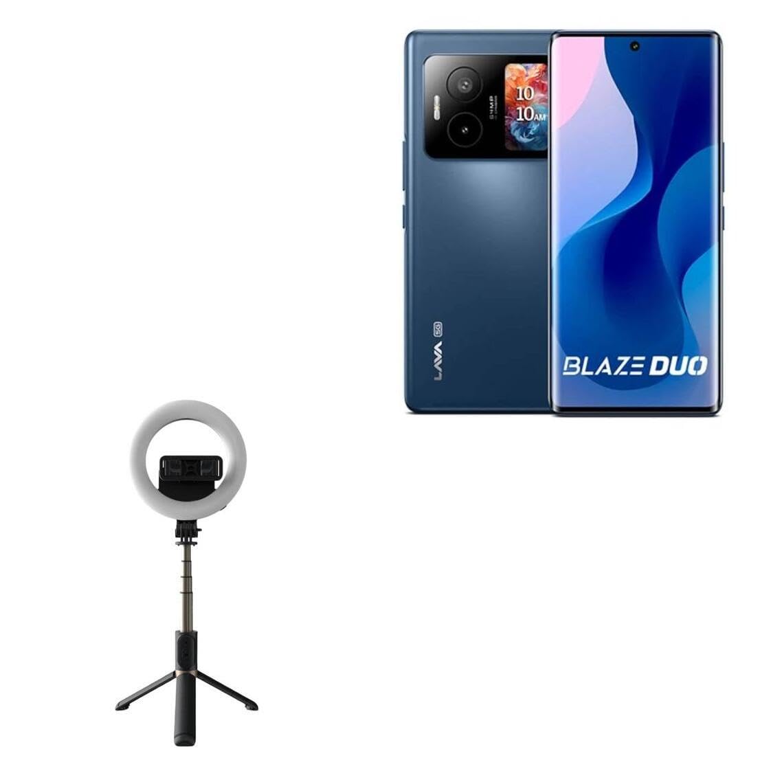 BoxWave Stand and Mount Compatible with Lava Blaze Duo - RingLight SelfiePod, Selfie Stick Extendable Arm with Ring Light - Jet Black