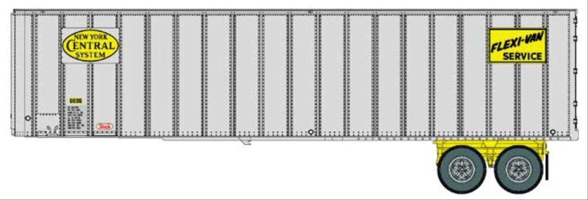 Walthers HO Scale 1/87 Scenemaster Flexi-Van 40' Trailer 2-Pack - Assembled - New York Central #1 (Yellow Logo and Flexi-Van placards; end Doors)