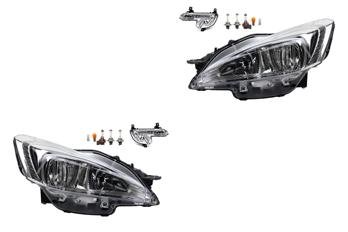Johns, Set di fari alogeni anteriori principali adatti per Peugeot 508 11/10-08/14 H7 H7 sinistra e destra + fendinebbia + lampadina