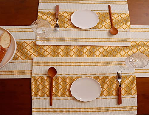 Image of ALSTONIA Cotton Table Runner -Pack of 7 The Style of Our Table Linen and Dining Rooms and Eating Areas (Yellow, 1 PCS Runner 6 PCS PLACMENT)