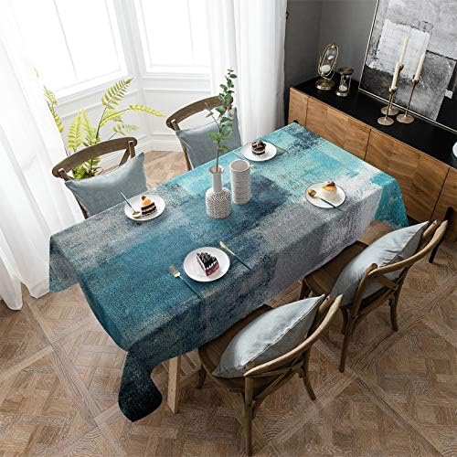 Tablecloths for Rectangle Tables Turquoise and Grey Abstract Art Painting Teal Waterproof Polyester Table Cloth for Kitchen Dinning Table Washable Table Cover for Parties/Wedding/Picnic 54x108in