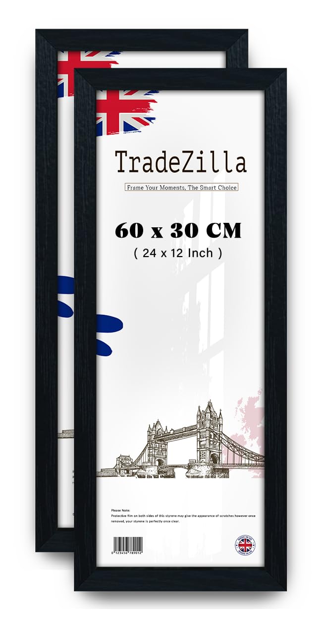 TradeZilla pack of 2 Stunning 1' 12" x 0' 12" Black Posters Frame - (60 x 30 CM) Horizontal/Vertical Wall Hanging for Posters & Artwork 12 x 24 Inch [ Black ]