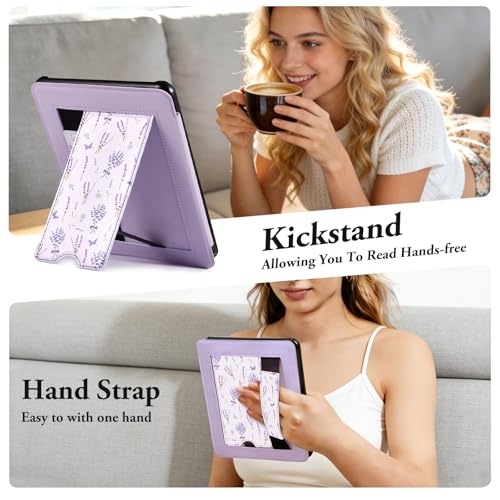 Image of CoBak Lightweight Stand Cute Case for 7 inch Kindle Paperwhite 12th Gen 2024 and Kindle Colorsoft with Right Hand Strap - Compatible with iPhone MagSafe, for Samsung /Anker Wireless Charging Pads
