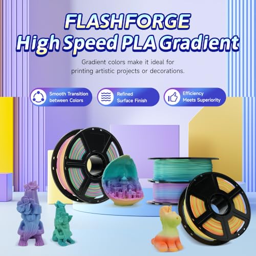 Image of FLASHFORGE Rapid PLA Gradient Filament 1.75mm Rainbow Candy, Transform Colors Smoothly & Fast, High Speed PLA 3D Printer Filament, Experience Exceptional Performance with 500mm /s Fast Printing