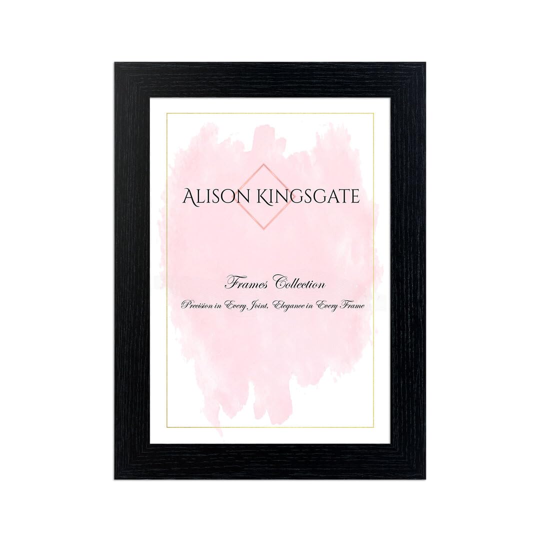 Alison Kingsgate Modern 12X8 Black Picture Frames- Engineered Wood Photo Frame with Shatterproof Perspex Front- Ideal for Posters, Certificates & Artwork- Wall Mount or Tabletop Display