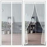 Mosquitera magnética para puertas, cortina magnética de montaje adhesivo sin taladrar, mosquitera magnética, marco completo, regalos puerta de balcón 140 x 255 cm Blanco