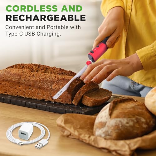 NutriChef Coltello Elettrico Senza Fili | Funzione ON/OFF di Sicurezza Facile da Usare | Coltello da Cucina Leggero | Per Tacchino, Carni, Pollame, Pane e Formaggi | Lame 29 cm | Rosso - immagine 4