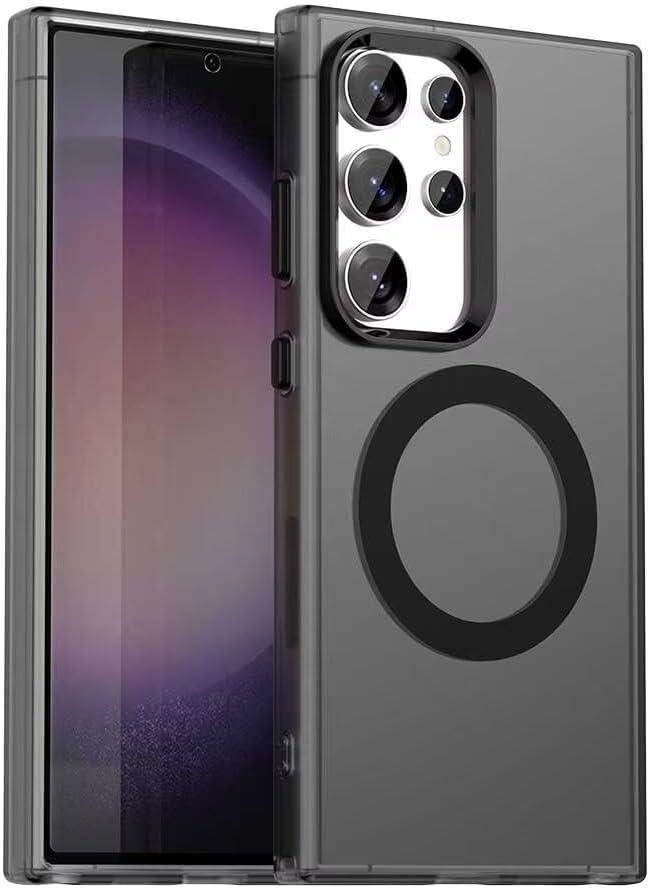 Image of Elzzi Magnetic Case for Samsung Galaxy S25 Ultra 5G Cover [Compatible with MagSafe] Slim Fit Shockproof Translucent Matte Hard Back Phone Cover with Protective Bumper for Men & Women (Black)