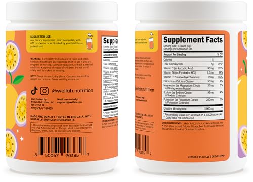 Image of Wellah Creatine + Electrolytes Powder (Mango Passionfruit) 30 Servings - Hydration Drink Mix with 3g of Creatine Monohydrate