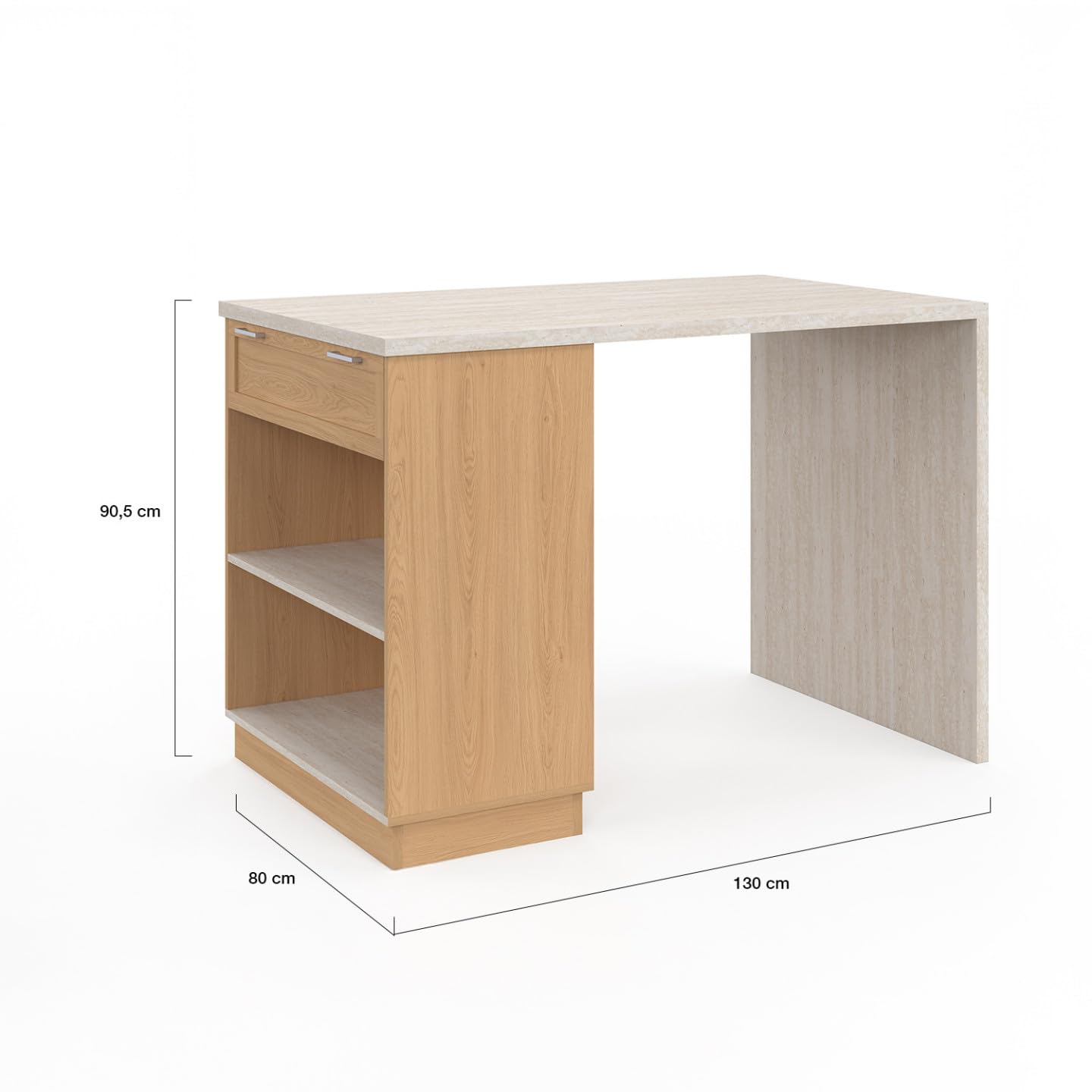 IDMarket - Ilot Central Mange-Debout 4 Personnes VITO 130 cm Bois et Plateau Effet travertin