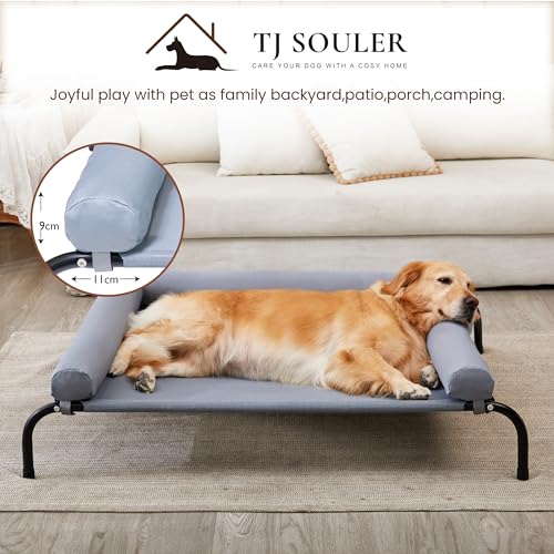 TJSOULER Outdoor-Hundebett mit abnehmbarem Bloster, kühlendes erhöhtes Hundebett für mittelgroße Hunde, atmungsaktives, waschbares Netzgewebe, für Haus und Garten L Grau