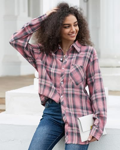 Image of SANGTREE Women and Girls Long Sleeve Flannel Casual Button Down Plaid Shirt