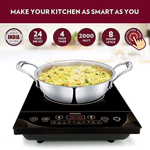 Image of Borosil Smartkook-TC14 Electric Induction Cooktop, Glass Surface, Energy Saving, Flame-free Cooking, Black, 2000W