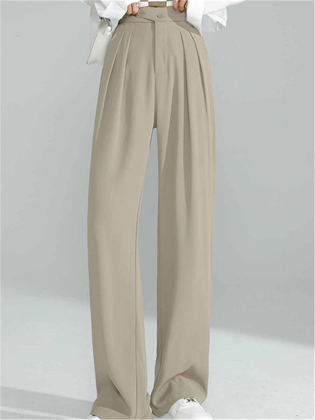 Ownwfeat Pantaloni A Gamba Larga A Vita Alta da Donna Pantaloni Larghi Dritti con Bottoni