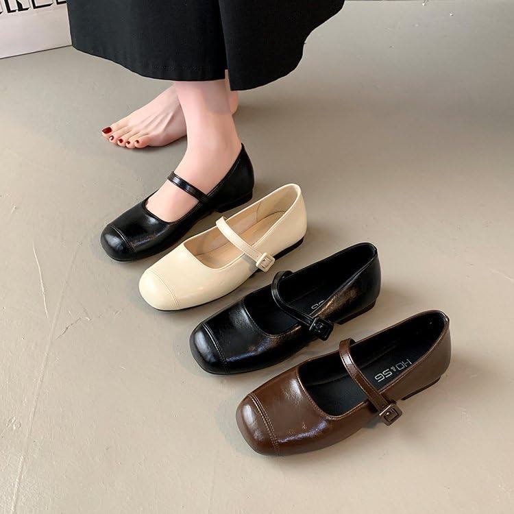 Women's Fashionable Solid Color Square Toe Mary Jane Shoes, Casual Comfortable Brown Buckle Design Shoes for Daily Wear, All Match for Daily Wear4
