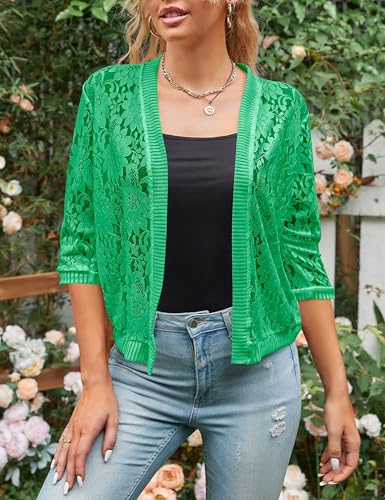 Image of Chevara Women's Casual Summer Lace Cardigan 3 /4 Sleeve Floral Crochet Cardigans Shrug Sweaters